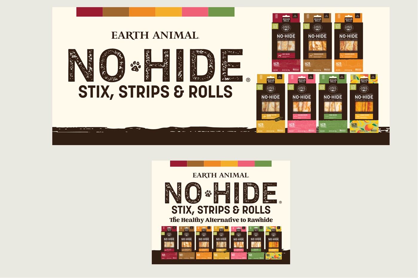 Earth Animal No-Hide Stix, Strips, and Rolls product lockup