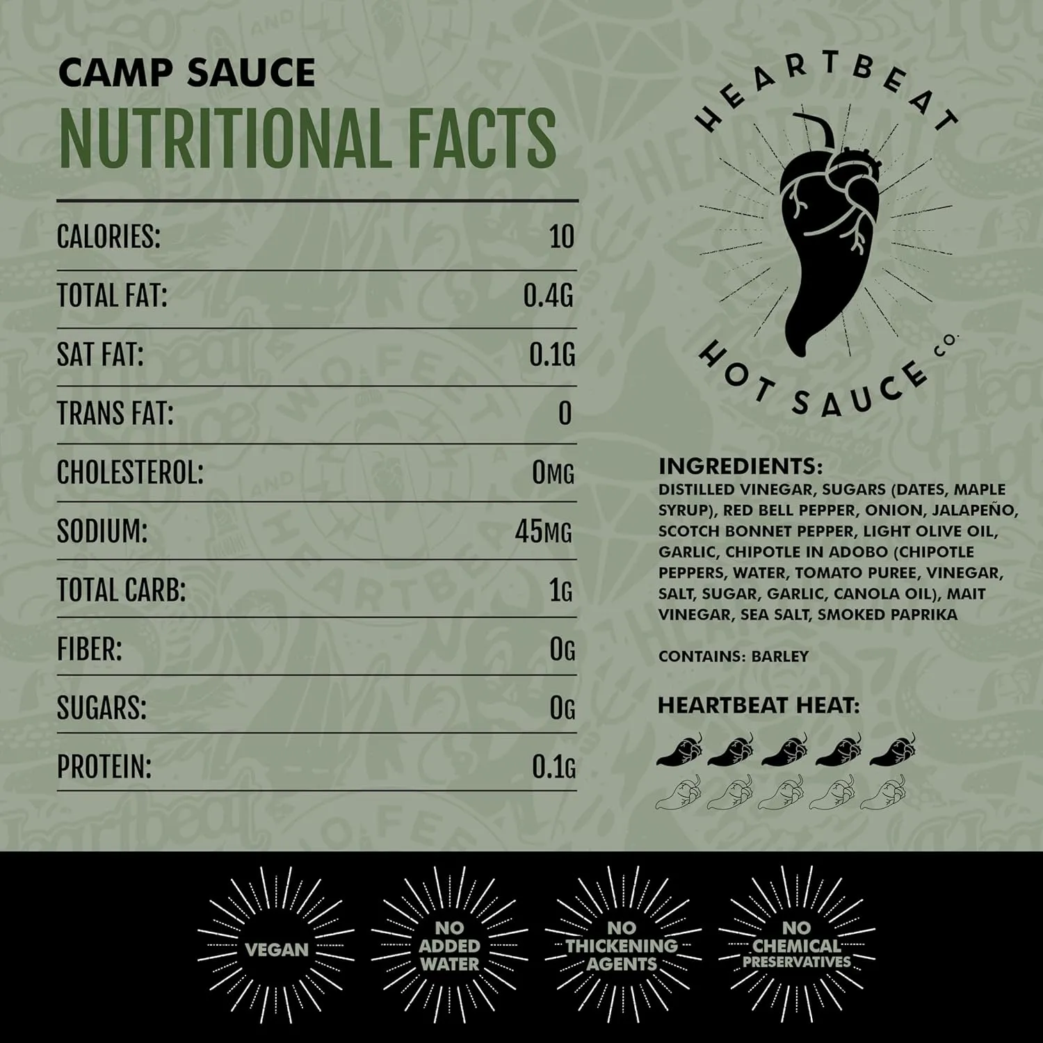 Heartbeat Camp Sauce nutrition and certification panel