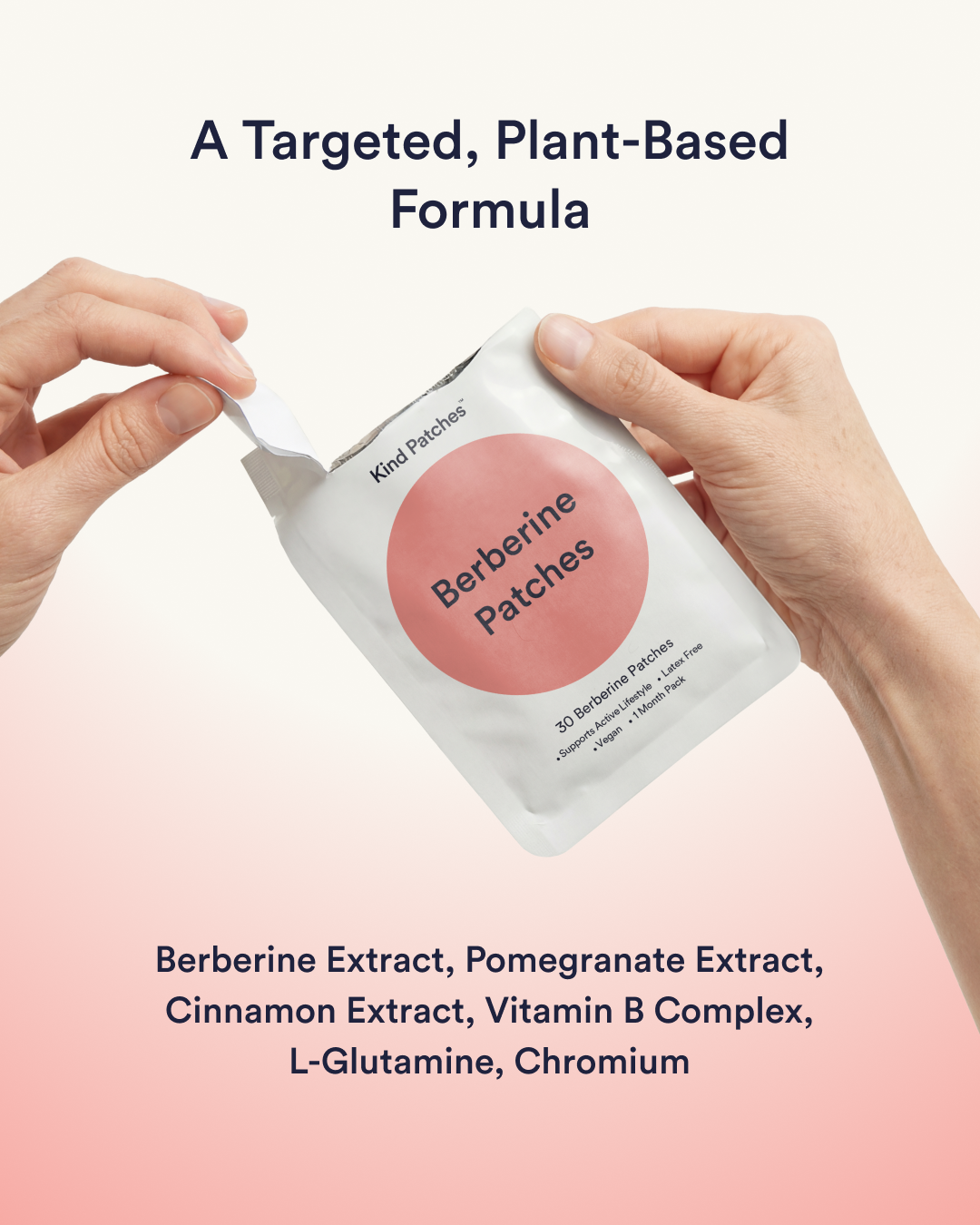 Kind Patches Berberine plant-based formula frame highlighting vegan, clean ingredients