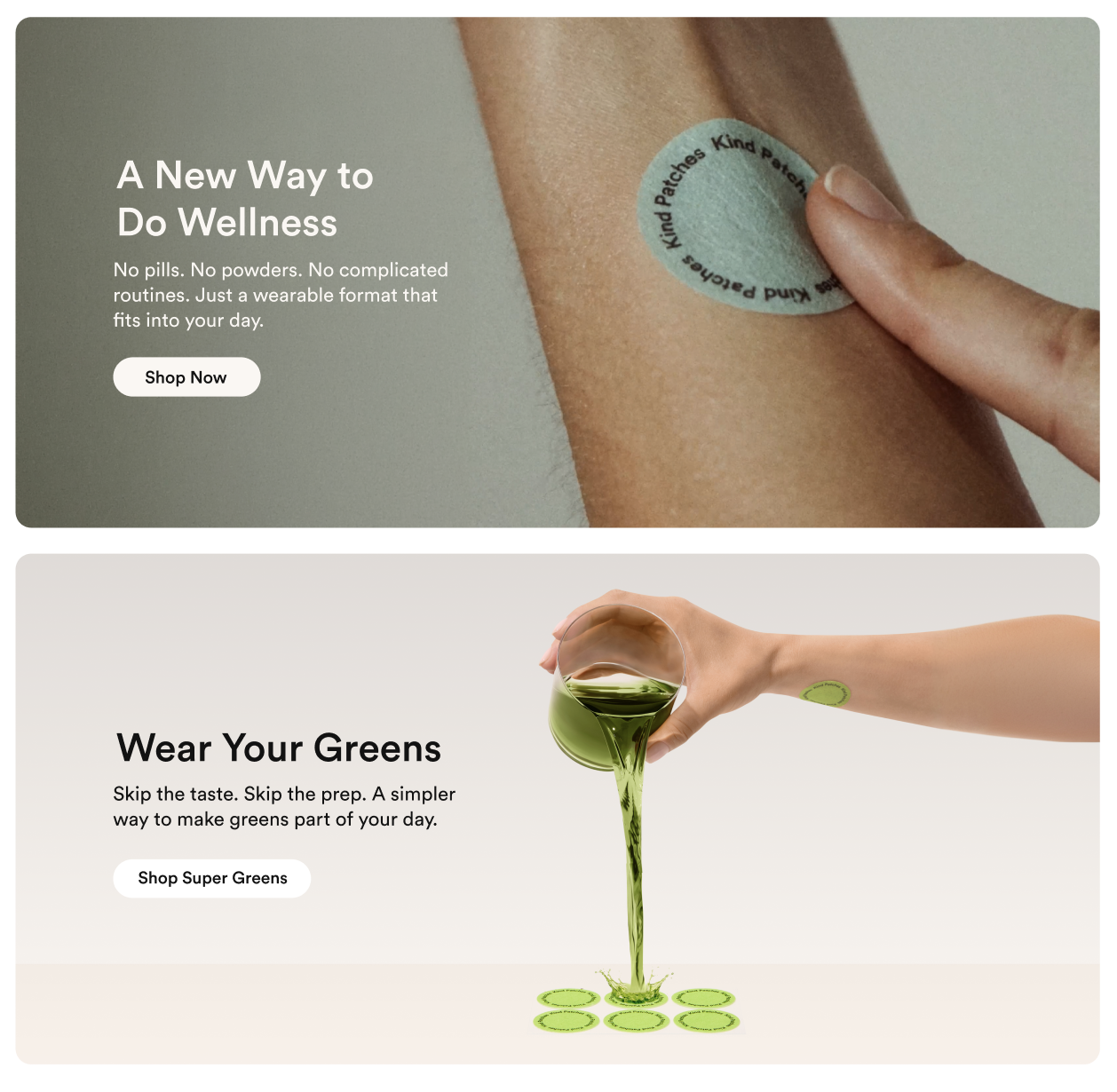 Kind Patches wellness product story blocks
