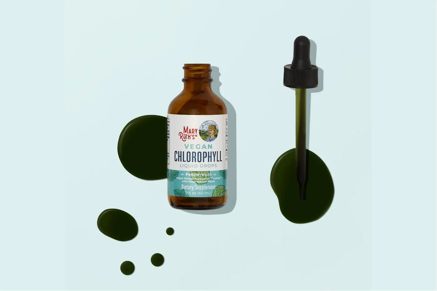 MaryRuth’s chlorophyll drops on pale blue