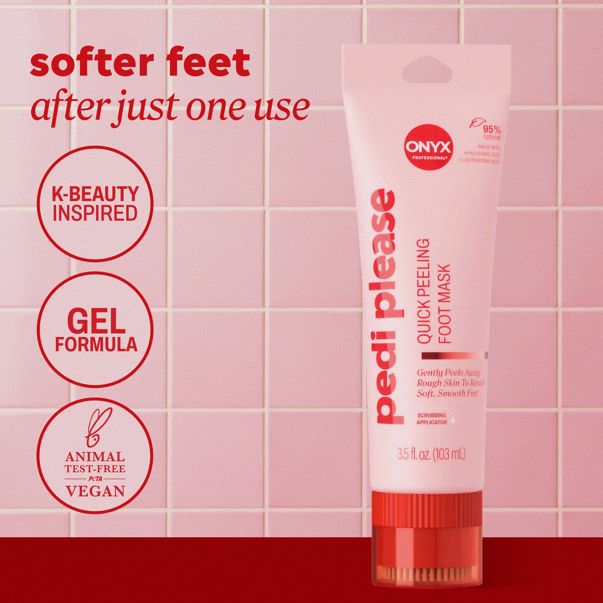 Onyx Professional AI-generated 'pedi please' foot mask photograph with ingredient callouts