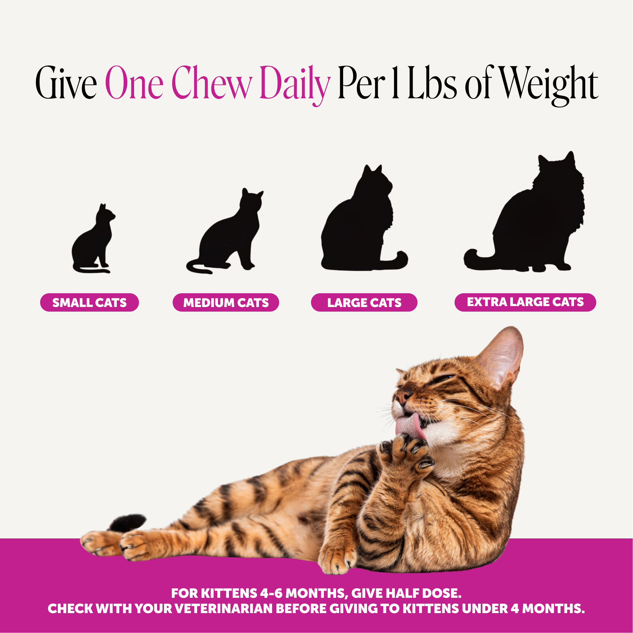 Pet Honesty 'Give One Chew Daily' dosing-guide image-stack frame on a cream background