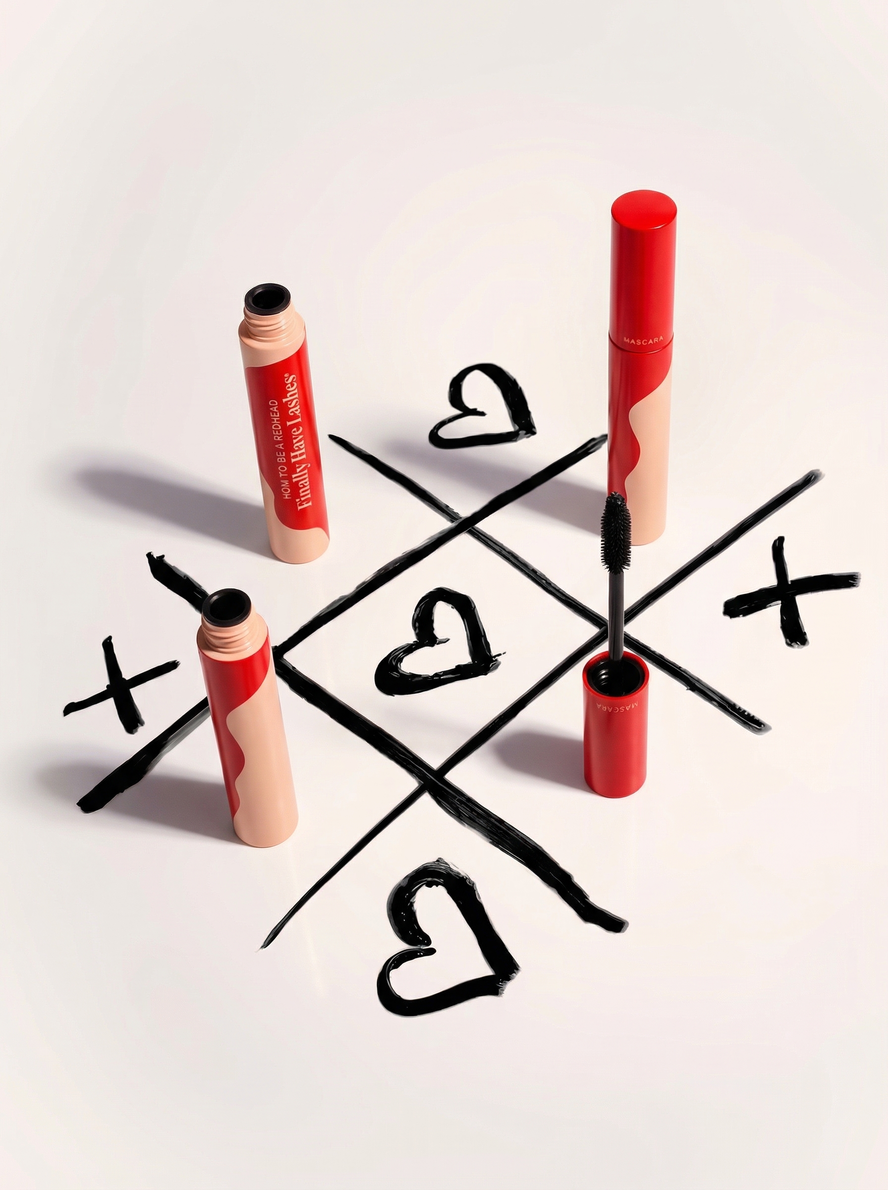 Tubes standing upright in a painted tic-tac-toe grid
